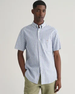 Regular Fit Striped Cotton Linen Short Sleeve Shirt