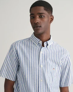 Regular Fit Striped Cotton Linen Short Sleeve Shirt