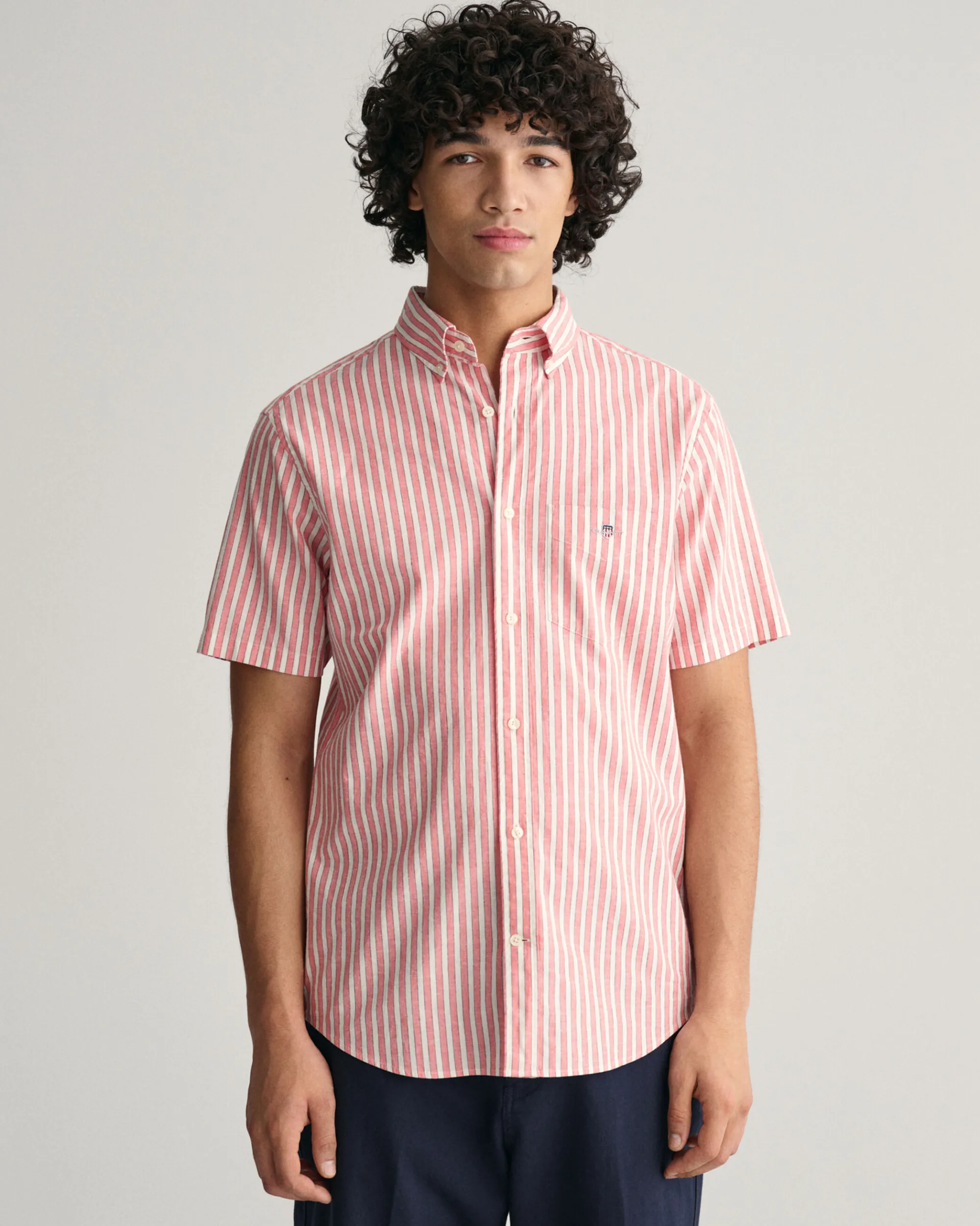 Regular Fit Striped Cotton Linen Short Sleeve Shirt