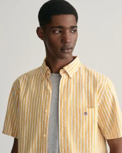 Regular Fit Striped Cotton Linen Short Sleeve Shirt