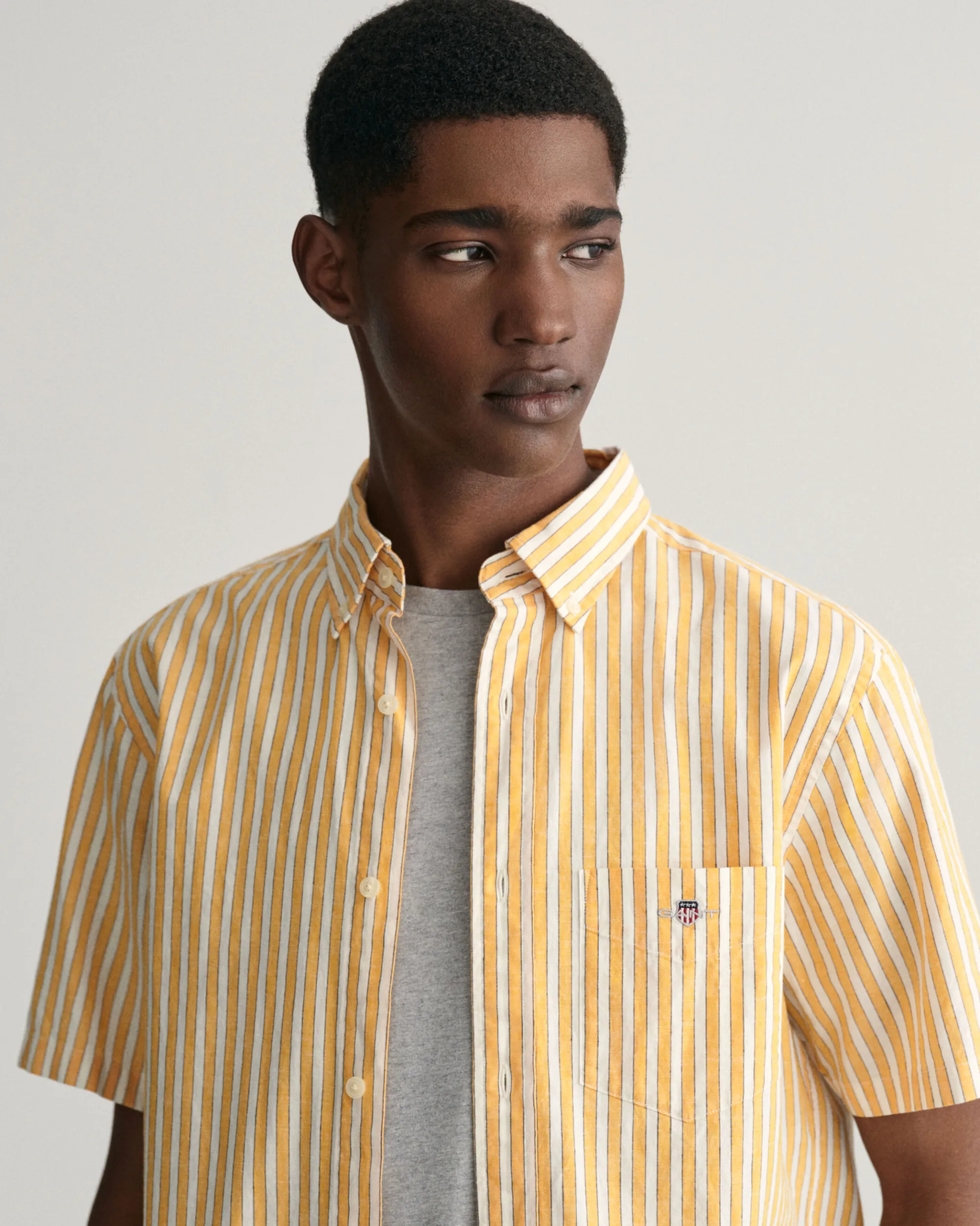 Regular Fit Striped Cotton Linen Short Sleeve Shirt