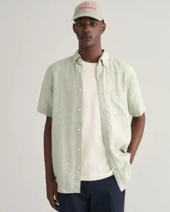 Regular Fit Striped Linen Short Sleeve Shirt