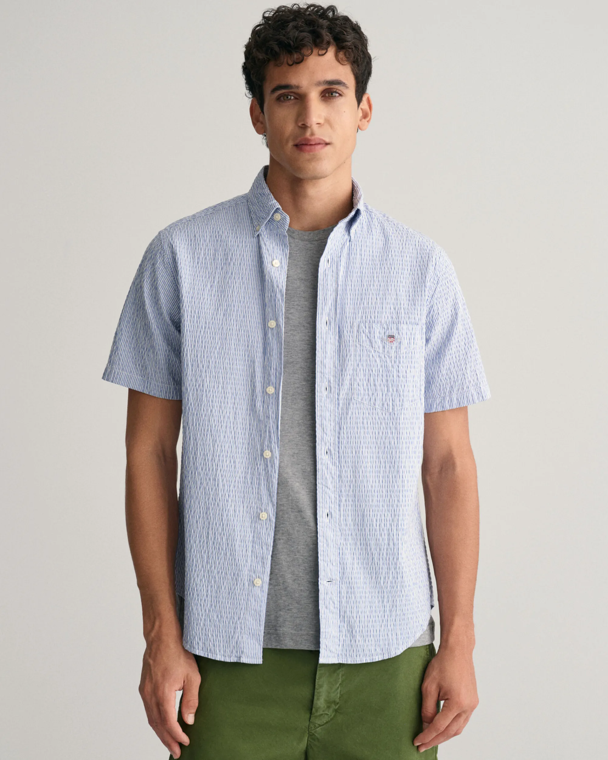 Regular Fit Striped Seersucker Short Sleeve Shirt