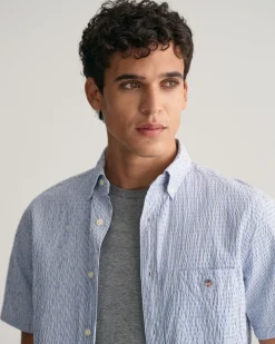 Regular Fit Striped Seersucker Short Sleeve Shirt