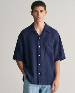Relaxed Fit Garment-Dyed Linen Short Sleeve Shirt