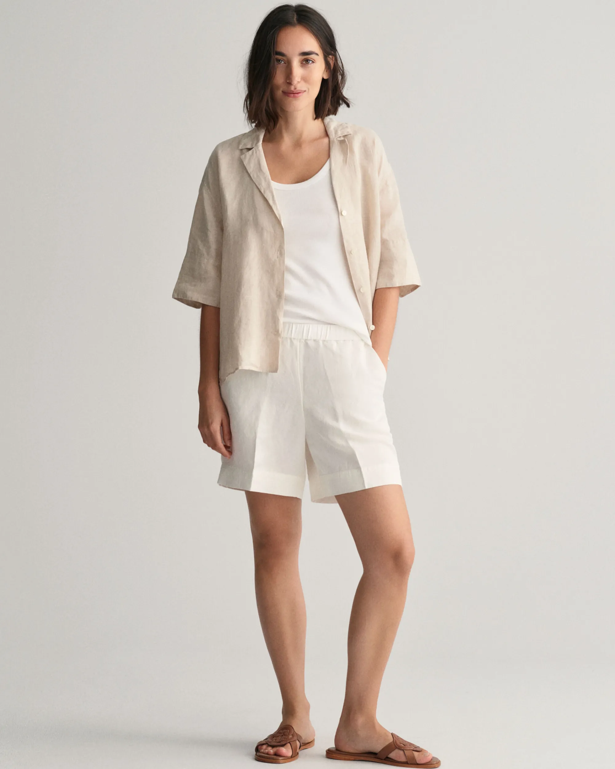 Relaxed Fit Linen Blend Pull-On Shorts