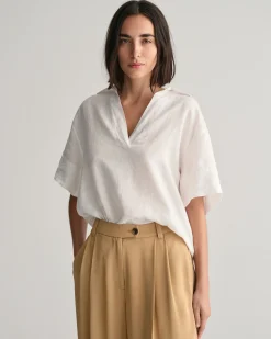 Relaxed Fit Linen Popover Short Sleeve Shirt