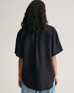 Relaxed Fit Linen Popover Short Sleeve Shirt
