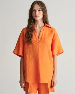 Relaxed Fit Linen Popover Short Sleeve Shirt