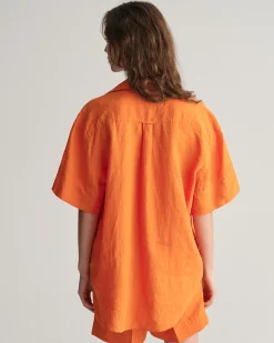 Relaxed Fit Linen Popover Short Sleeve Shirt