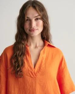 Relaxed Fit Linen Popover Short Sleeve Shirt