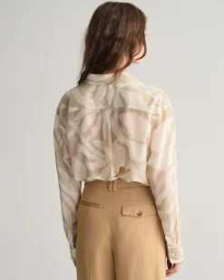 Relaxed Fit Palm Print Cotton Silk Shirt
