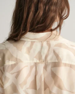 Relaxed Fit Palm Print Cotton Silk Shirt