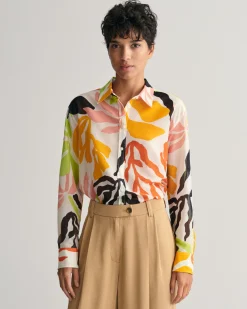 Relaxed Fit Palm Print Cotton Silk Shirt