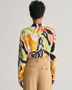Relaxed Fit Palm Print Cotton Silk Shirt