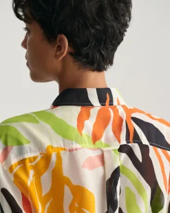 Relaxed Fit Palm Print Cotton Silk Shirt