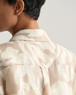 Relaxed Fit Palm Print Linen Short Sleeve Shirt