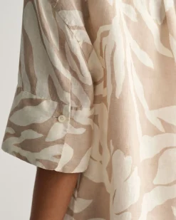 Relaxed Fit Palm Print Linen Short Sleeve Shirt