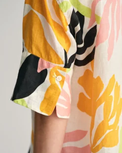 Relaxed Fit Palm Print Linen Short Sleeve Shirt