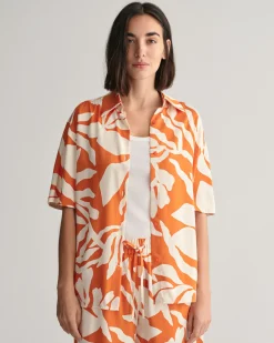 Relaxed Fit Palm Print Short Sleeve Shirt