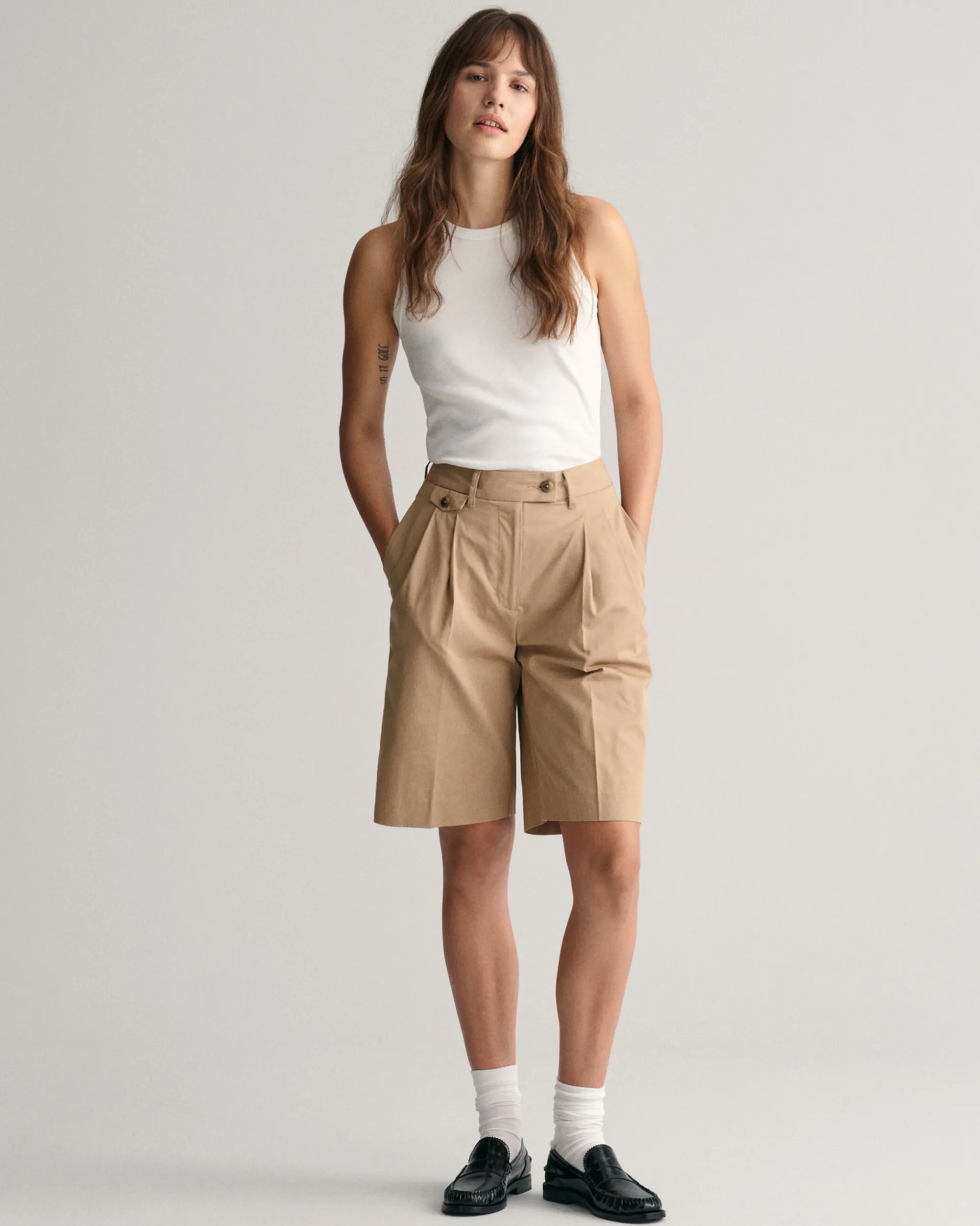 Relaxed Fit Pleated Chino Shorts