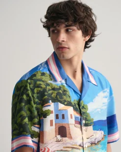 Relaxed Fit Scenery Print Silk Shirt