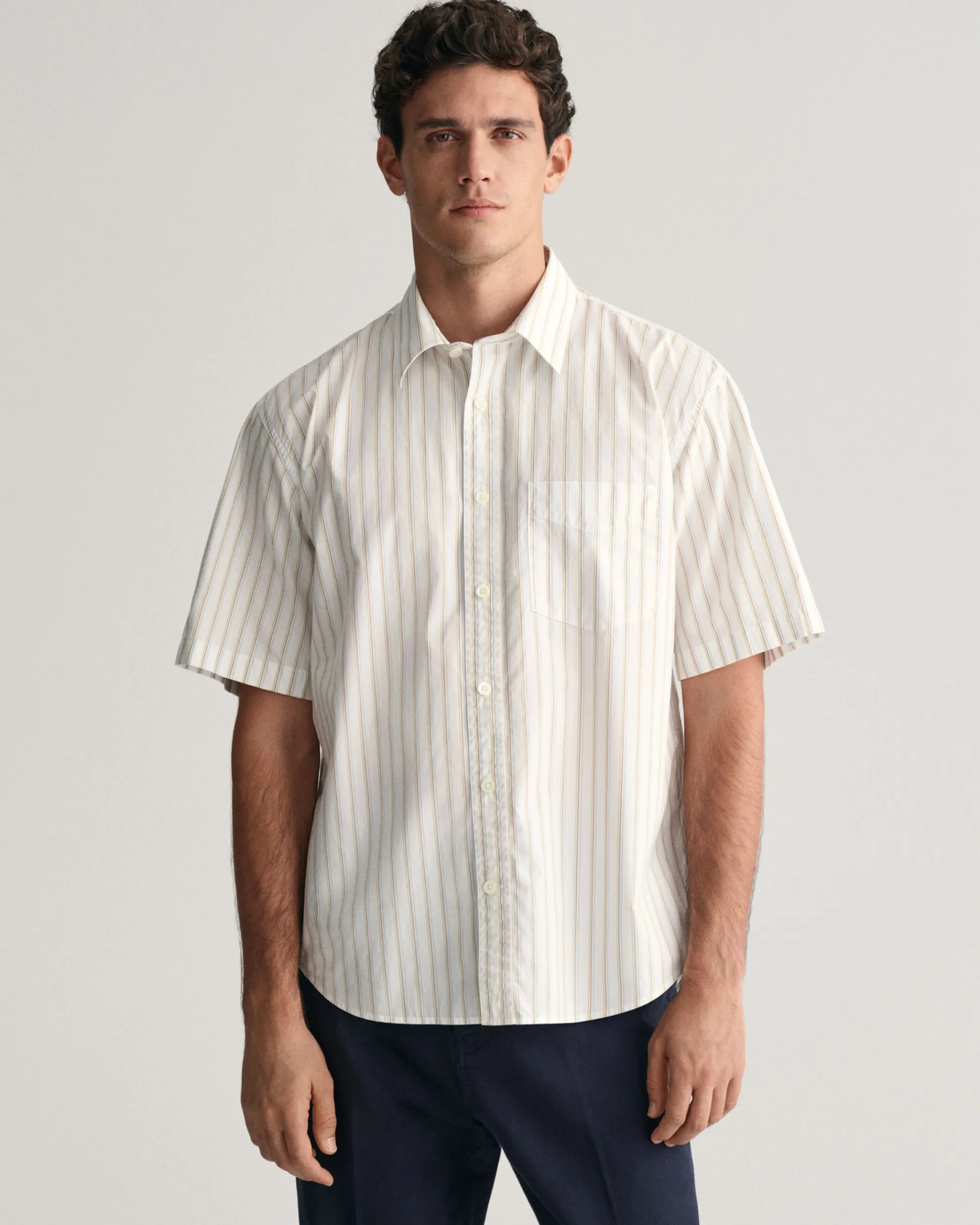 Relaxed Fit Striped Heritage Poplin Short Sleeve Shirt