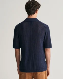 Ribbed Linen Blend Short Sleeve Polo Sweater