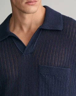 Ribbed Linen Blend Short Sleeve Polo Sweater