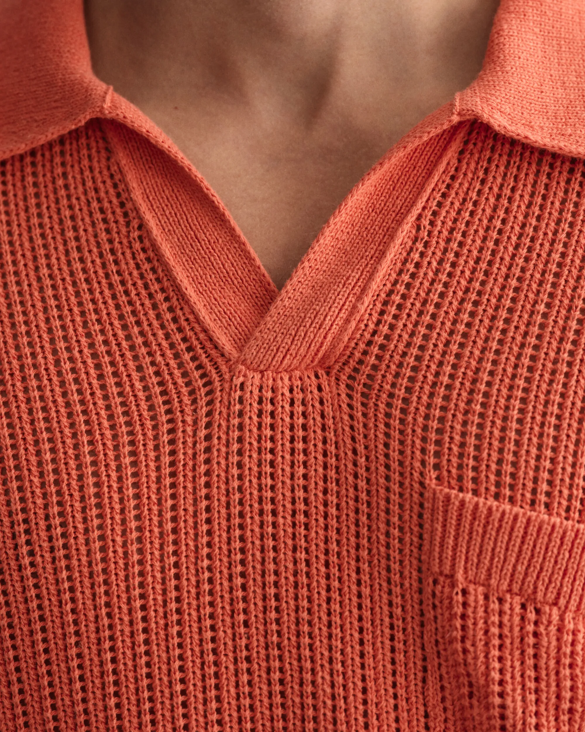 Ribbed Linen Blend Short Sleeve Polo Sweater
