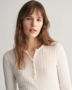 Ribbed Long Sleeve Henley T-Shirt