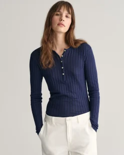 Ribbed Long Sleeve Henley T-Shirt
