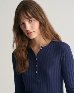 Ribbed Long Sleeve Henley T-Shirt