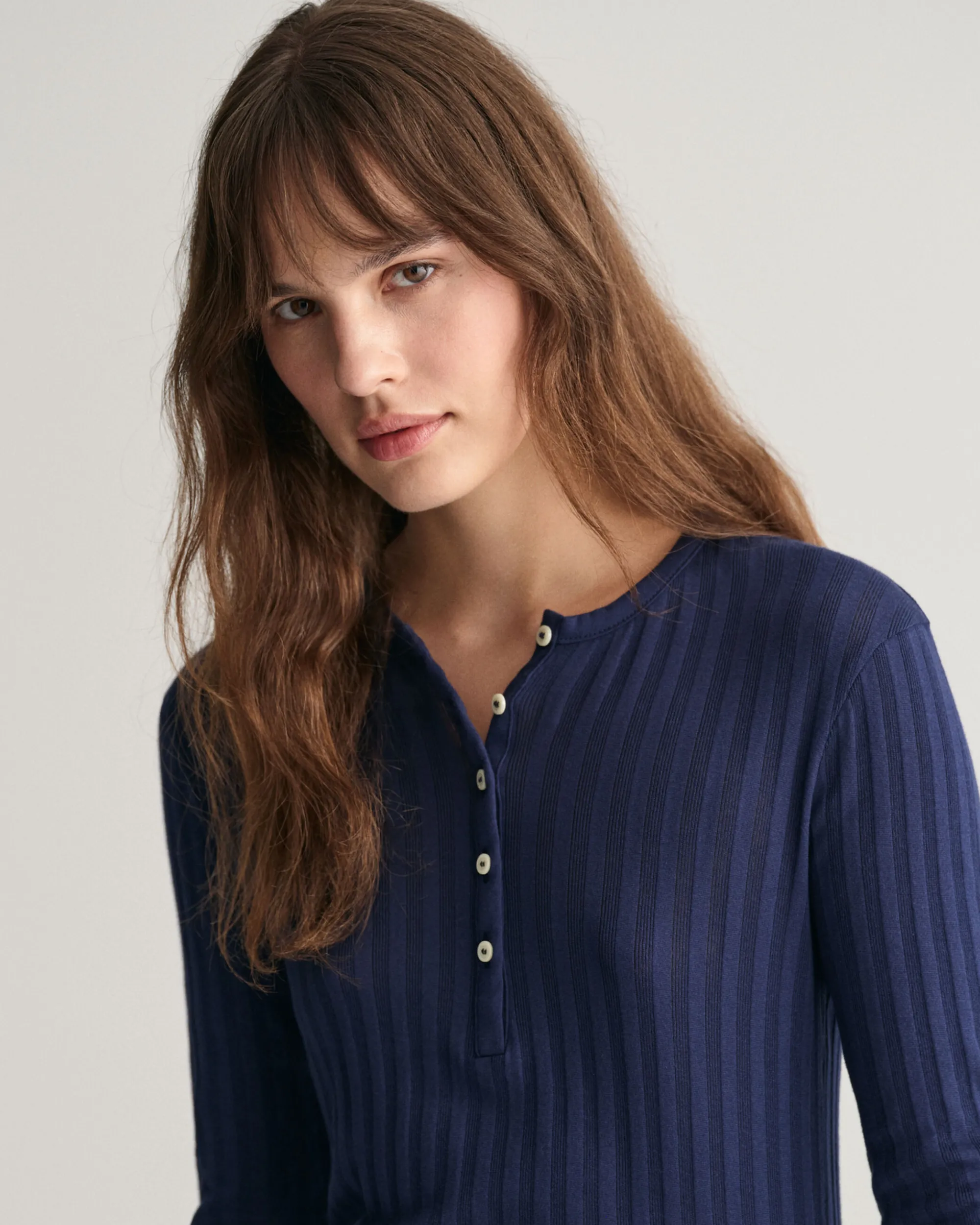Ribbed Long Sleeve Henley T-Shirt