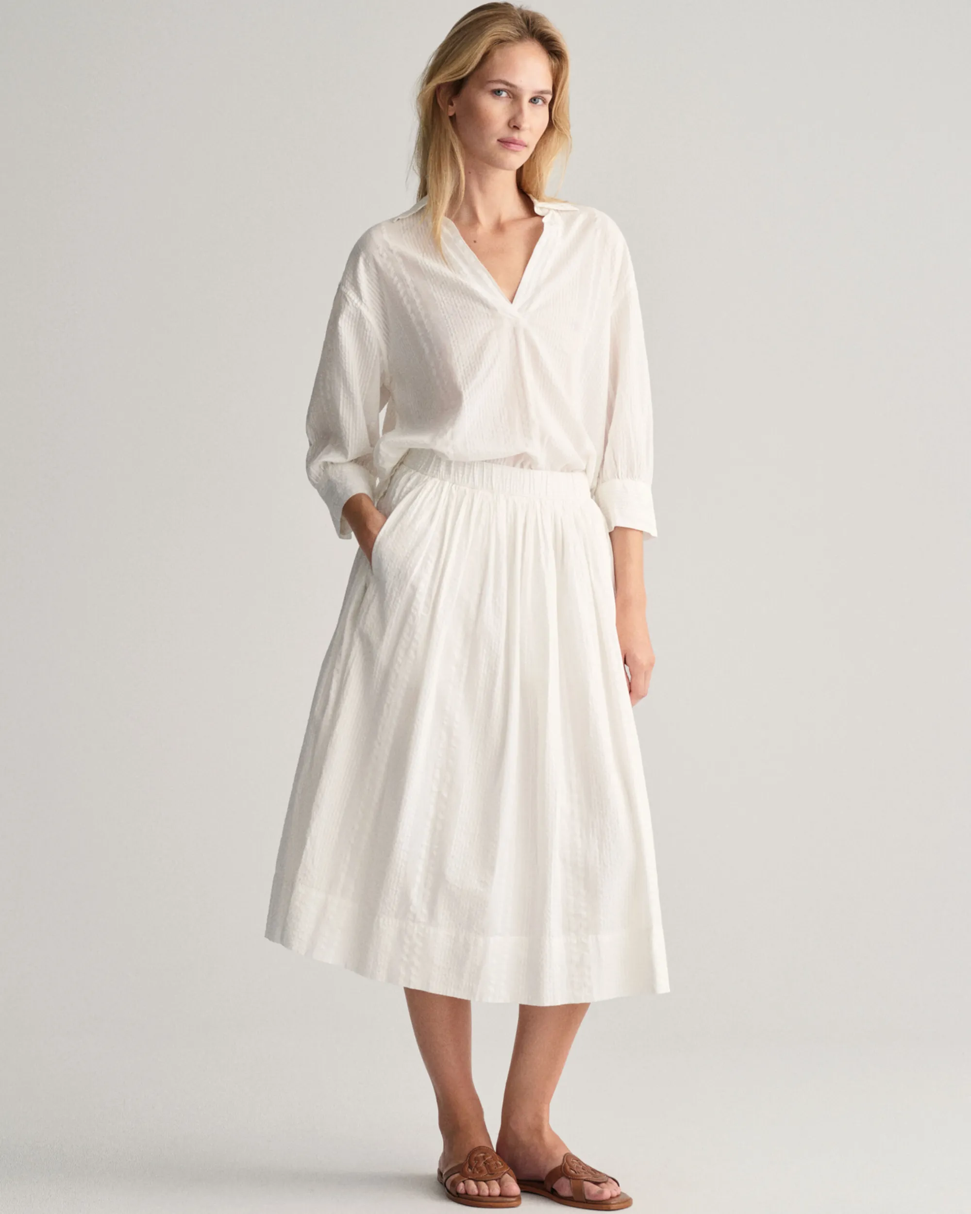 Seersucker Striped Pull-On Skirt