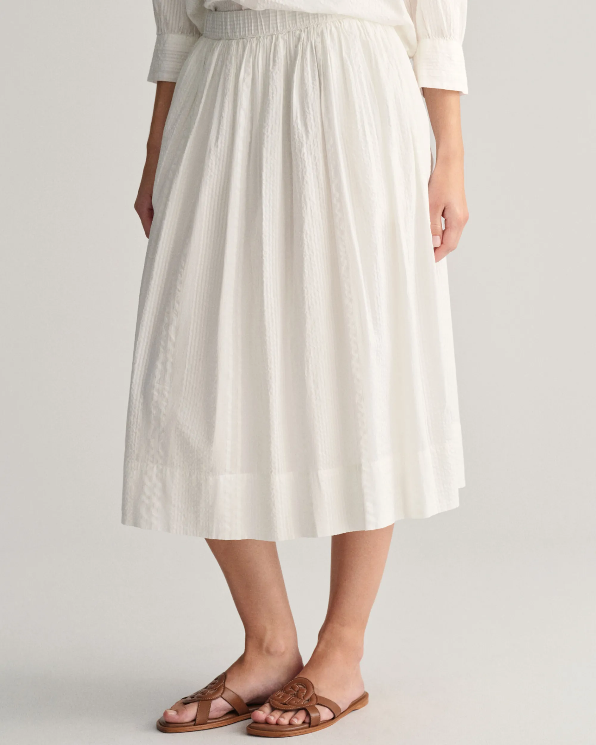 Seersucker Striped Pull-On Skirt