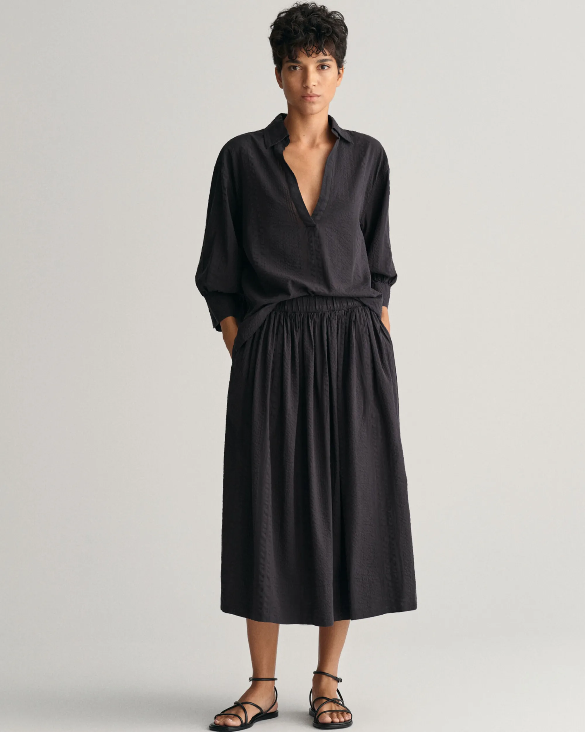 Seersucker Striped Pull-On Skirt