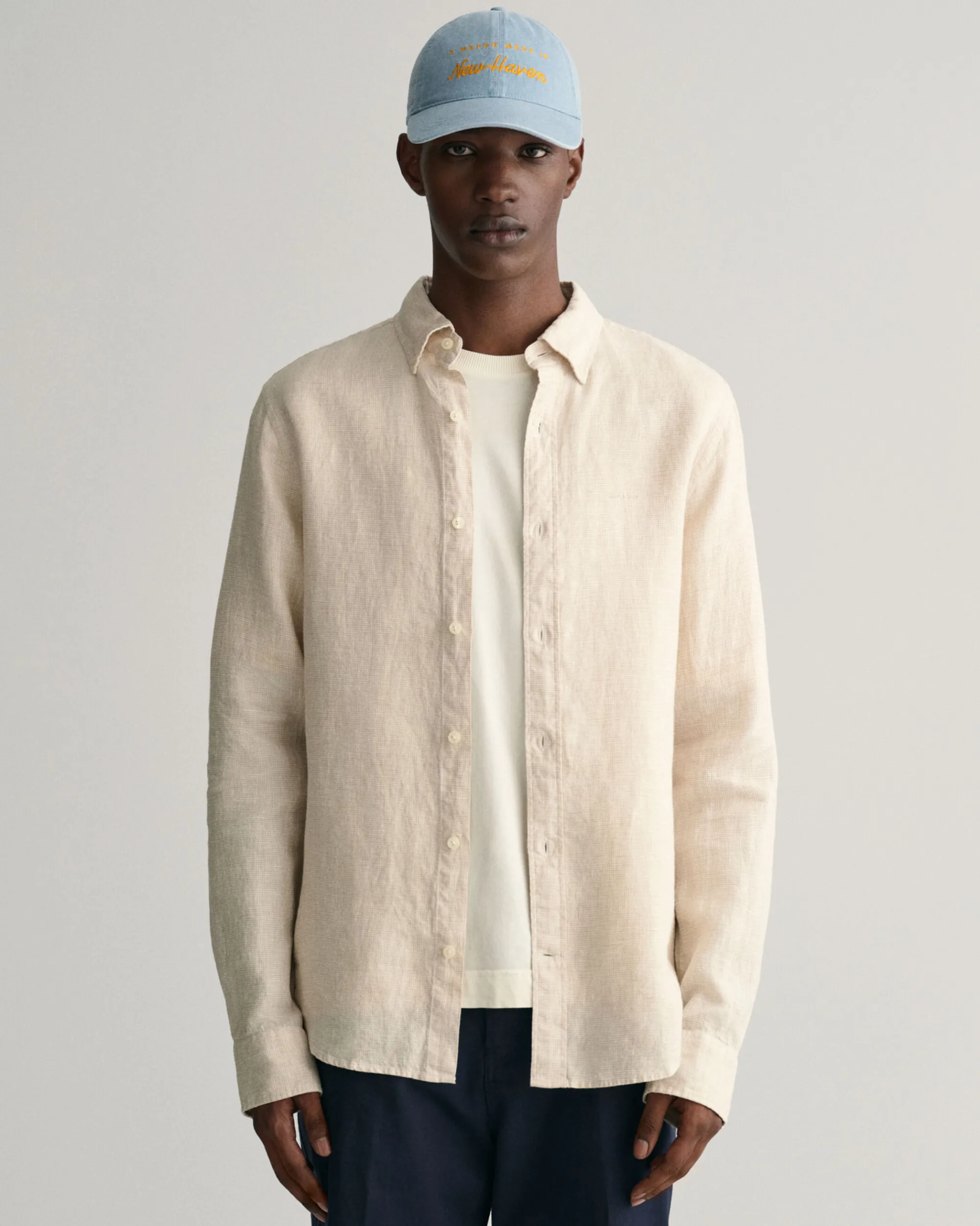 Slim Fit Houndstooth Linen Shirt