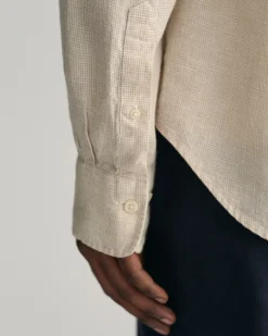 Slim Fit Houndstooth Linen Shirt