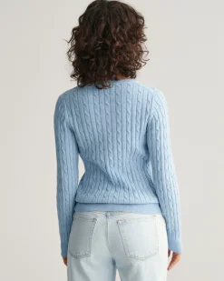 Stretch Cotton Cable Knit Crew Neck Sweater