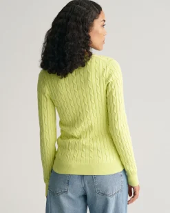 Stretch Cotton Cable Knit V-Neck Sweater