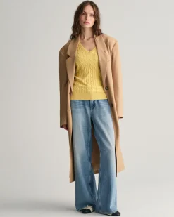 Stretch Cotton Cable Knit V-Neck Sweater