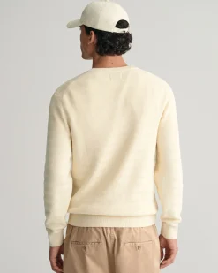 Striped Textured Cotton Crew Neck Sweater