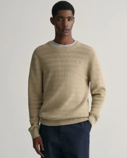Striped Textured Cotton Crew Neck Sweater