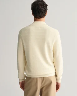Striped Textured Cotton Half-Zip Sweater