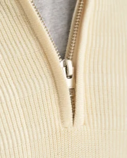 Striped Textured Cotton Half-Zip Sweater