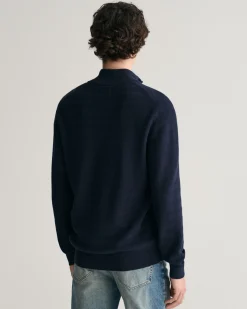 Striped Textured Cotton Half-Zip Sweater