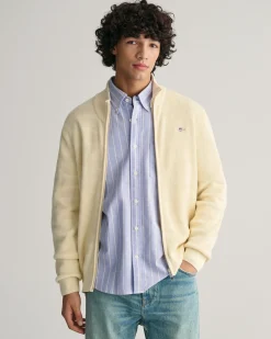 Striped Textured Cotton Zip Cardigan