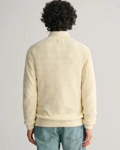 Striped Textured Cotton Zip Cardigan