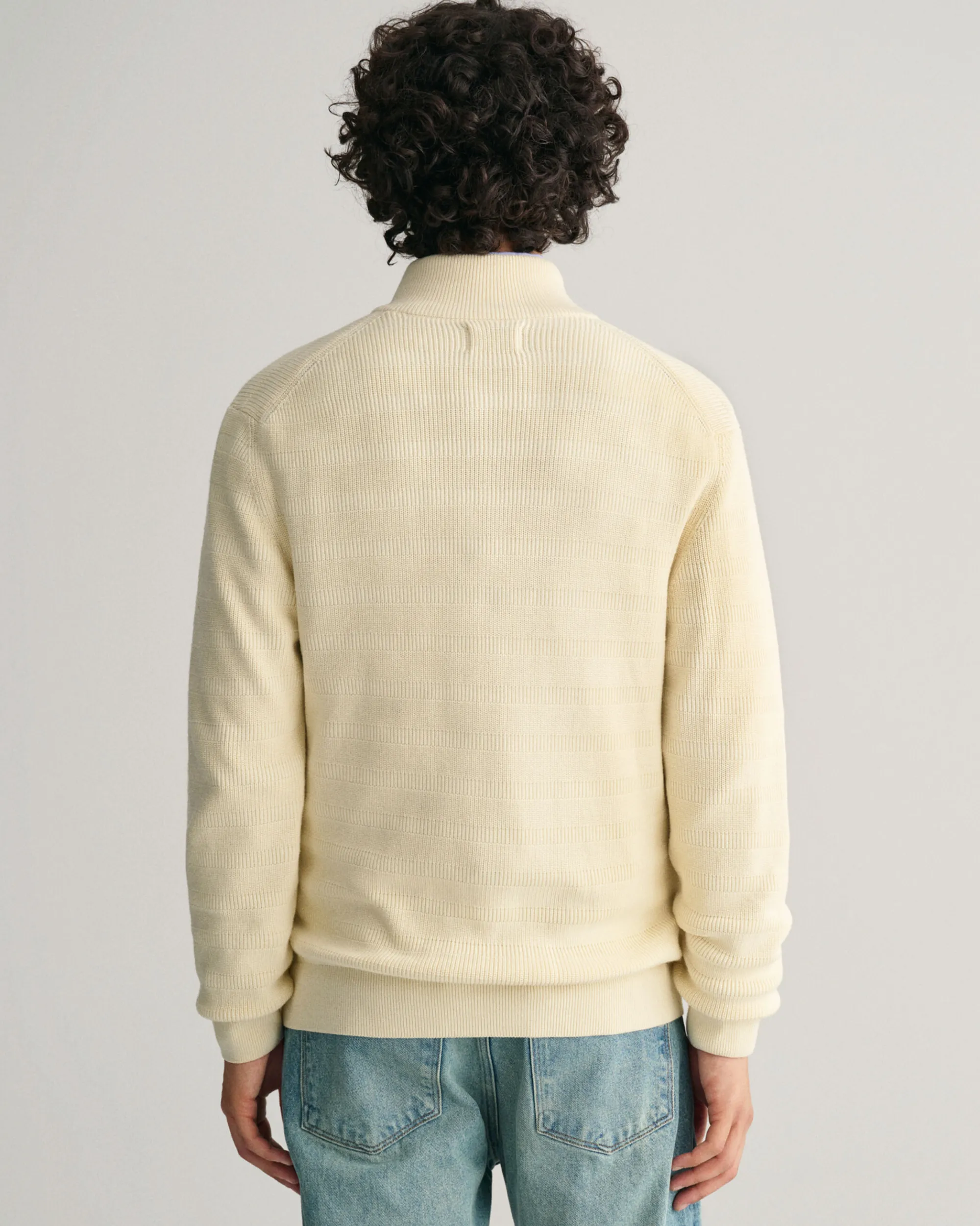 Striped Textured Cotton Zip Cardigan